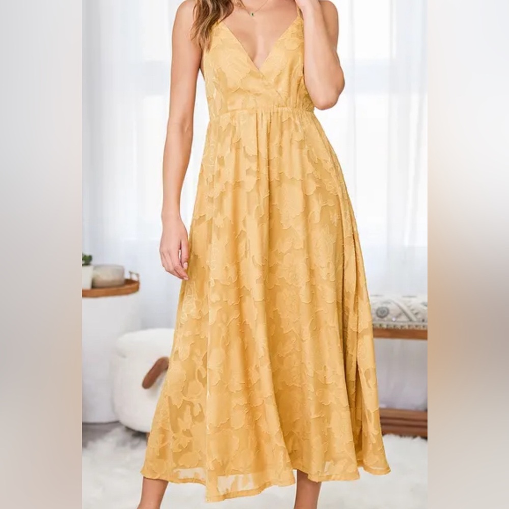 Mustard Yellow Floral Midi Dress